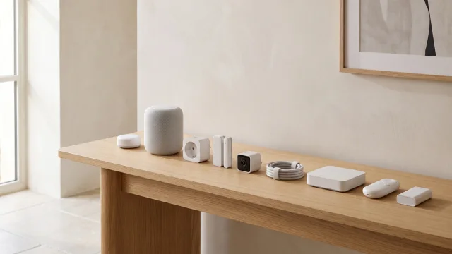 Mosaïque de neuf petits gadgets utiles dans différentes pièces de la maison