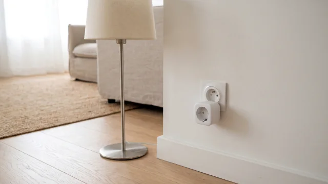 Prise connectée générique mesurant la consommation d’un lampadaire dans un appartement