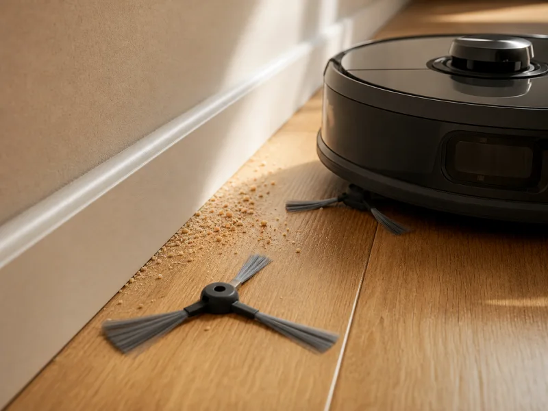 Brosse latérale neuve et aspirateur robot générique nettoyant précisément une plinthe