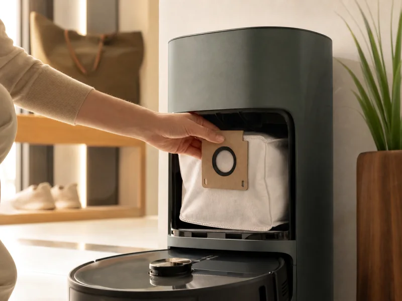 Sac de collecte propre installé dans une station d'aspirateur robot générique